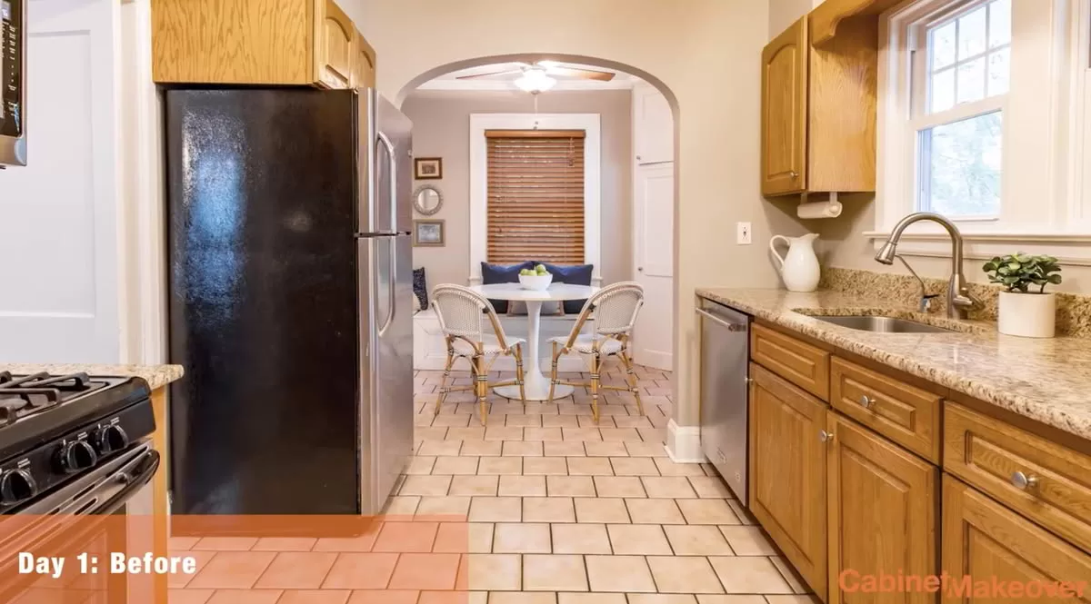 Home Depot Cabinet Makeover Solution in 5 Steps Display of cabinet and kitchen before makeover