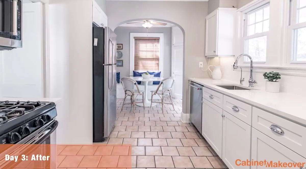 Home Depot Cabinet Makeover Solution in 5 Steps Display of cabinet and kitchen after makeover in 3 days