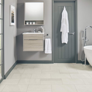 Bathroom application of stone style luxury vinyl SPC