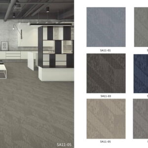 This Greige color carpet modular flooring comes with 60cm x 60cm plank size. Ideal for loose lay or glue down installation. 