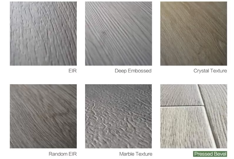Sourcing Exceptional Luxury Vinyl Flooring from Vietnam Vinyl flooring surface textures with EIR, Deep Embossed, Crystal Texture, Random Marble Texture, and Pressed Bevel