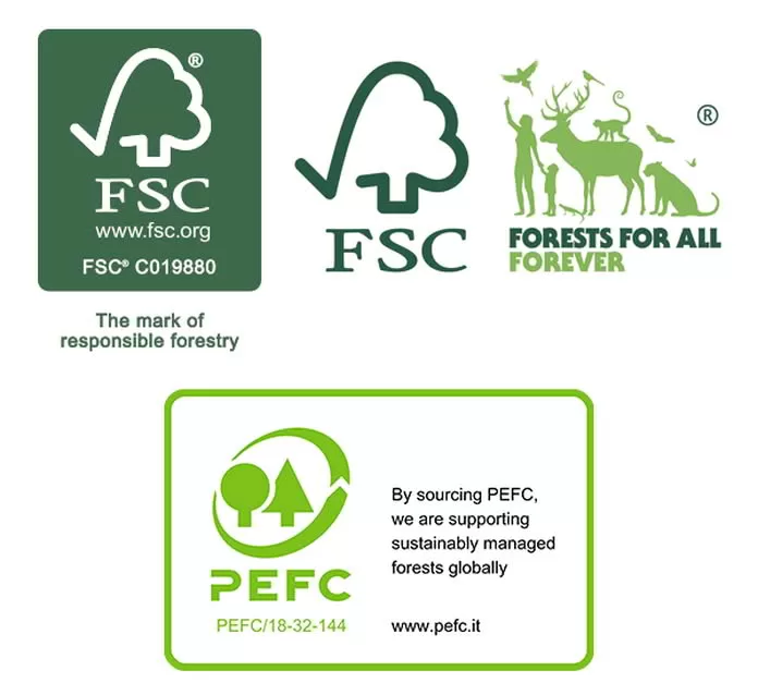 FSC and PEFC certifications are used to identify all those products that contain wood coming from forests that are managed in a controlled and responsible way, according to strict environmental, social and economic standards. 
