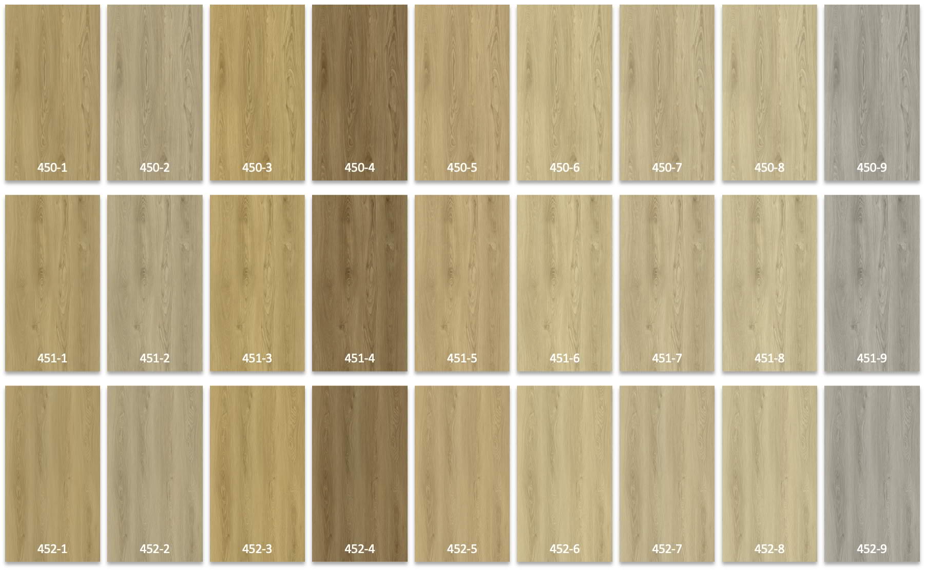 Wood grain samples by shade.