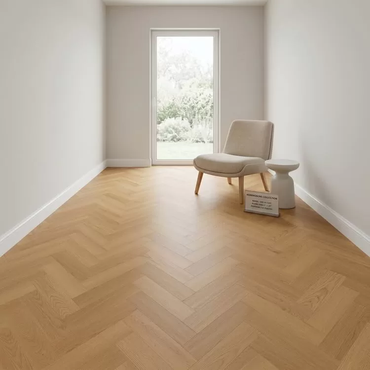 Extra Small Herringbone SPC Product Launch Herringbone wood floor and chair