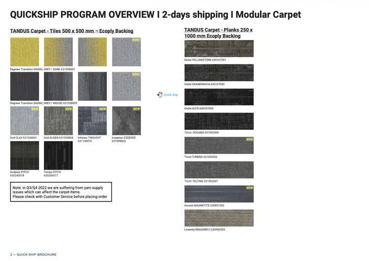 Carpet tile and plank samples.
